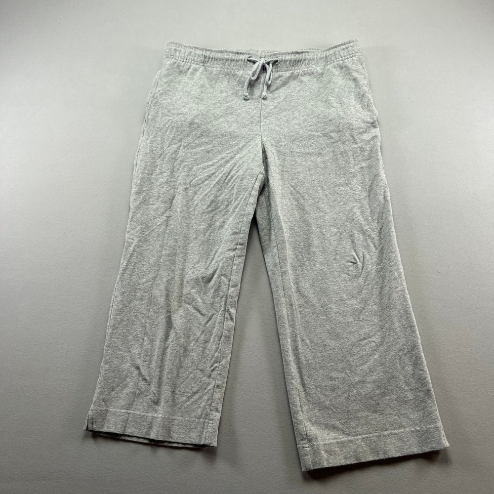 Karen Scott Crop Pants Womens Small Petite Gray Flat Front Drawstring Wide Leg